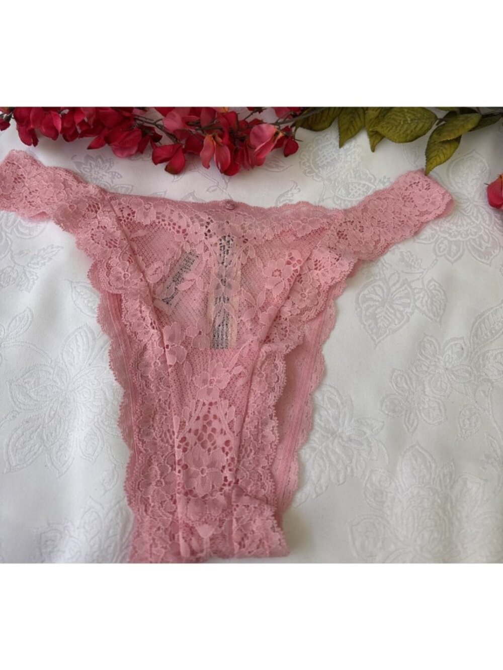 VICTORIA'S SECRET L PINK LACE DREAM ANGELS HI LEG BRAZILIAN SUMMER PANTIES NWT